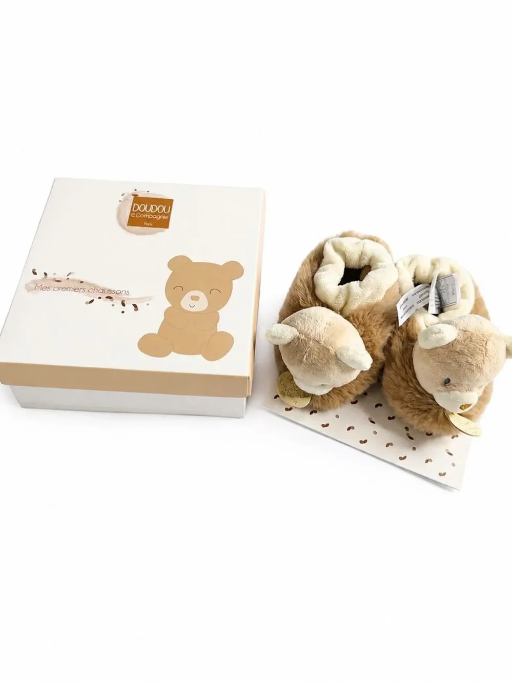 DouDou et Compagnie Paris Bear Plush Baby Slippers 0-6 Months NIB New